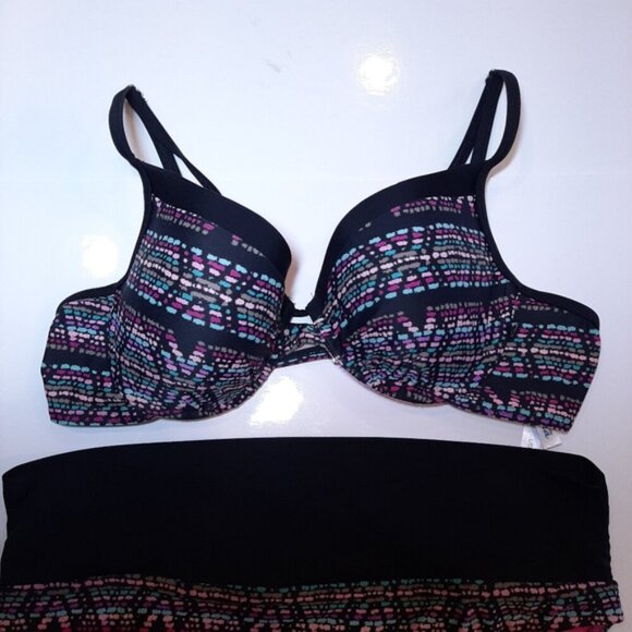 LA VIE EN ROSE Push Up Bikini Swim Suit Embroidery Print 2pc High Waist Bottom - Picture 3 of 16